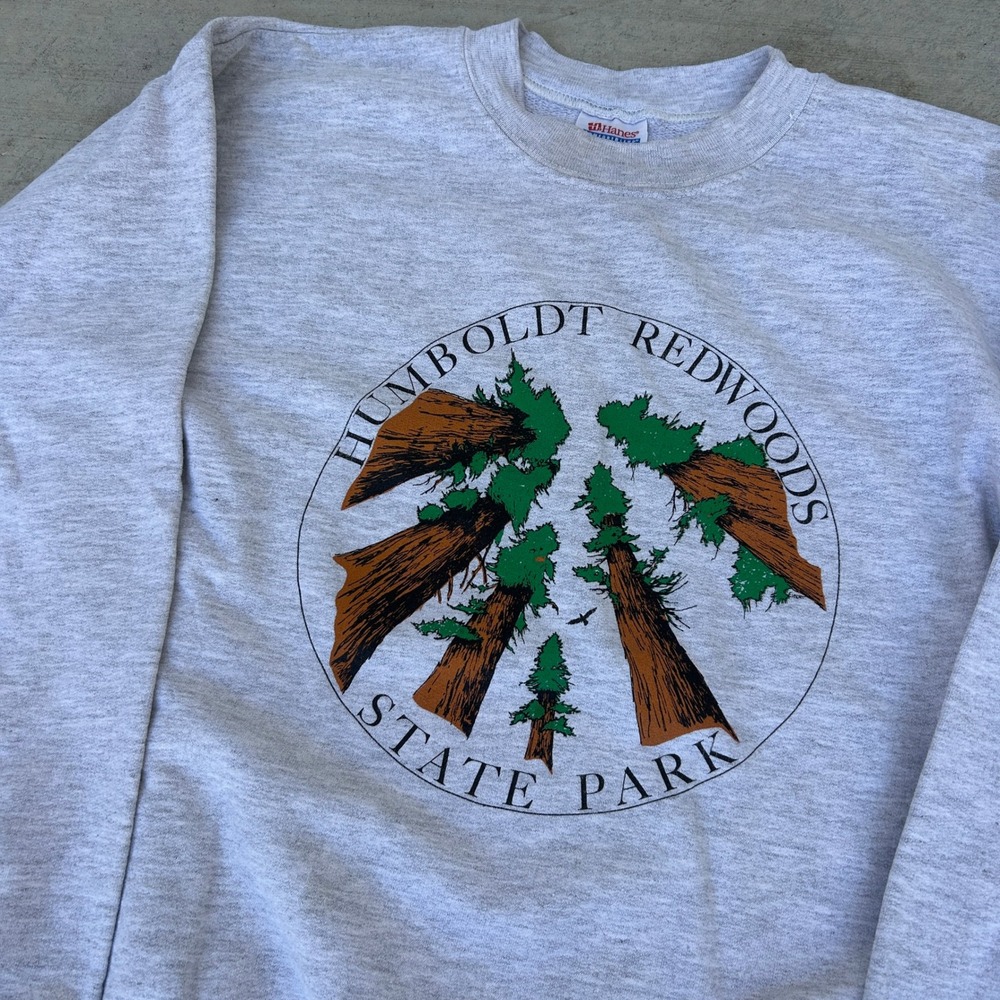 Hanes Redwoods State Park Sweatshirt Small Gray Vintage 90s Nature Forest